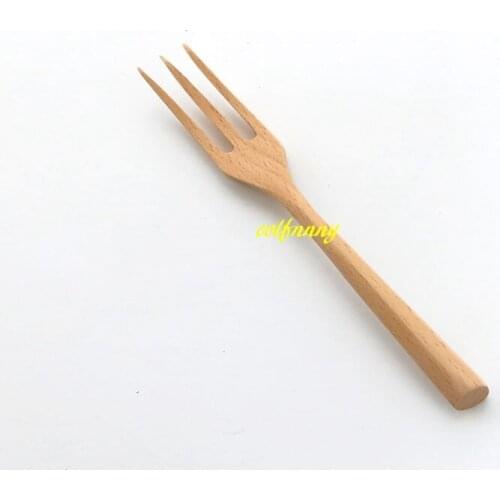 100pcs/lot 19cm Natural color Trigonometric handle Wooden Spoon Fork Teaspoon Condiment Utensil Coffee Spoon Forks