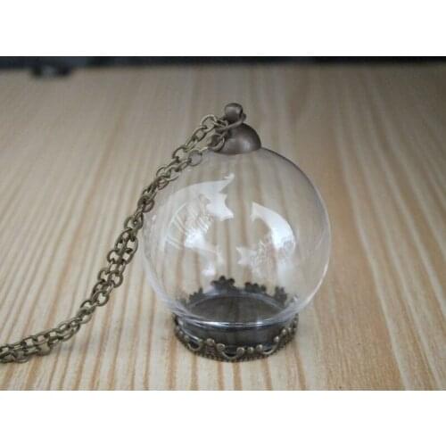 30x20mm Mini round ball glass globe bronze base set Transparent vial pendant,with chain,Handmade jewelry findings charm pendant
