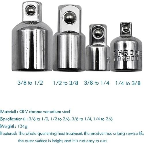 4PCS/Set Drive Socket Adapter, Universal Impact Joint, 3/8 to 1/2 Inch, 1/2 to 3/8 Inch, 3/8 to 1/4 Inch, 1/4 to 3/8 Inch, CR-V