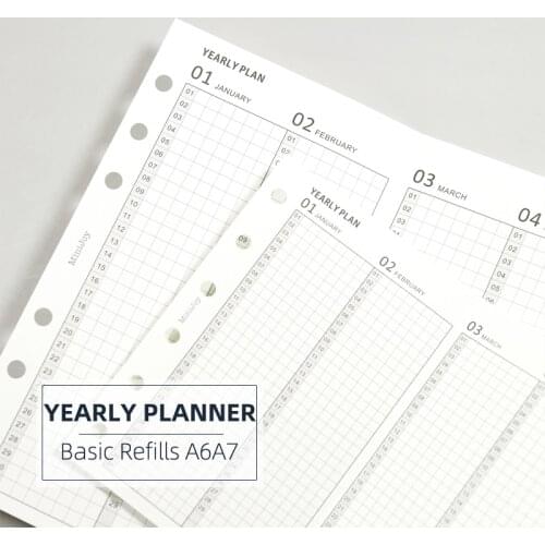 5 Sheets Yearly Planner Grid Refill Papers A7 Pocet A6 Personal Three Fold Refills for 6 Hole Binder Organizer Notebook Papers