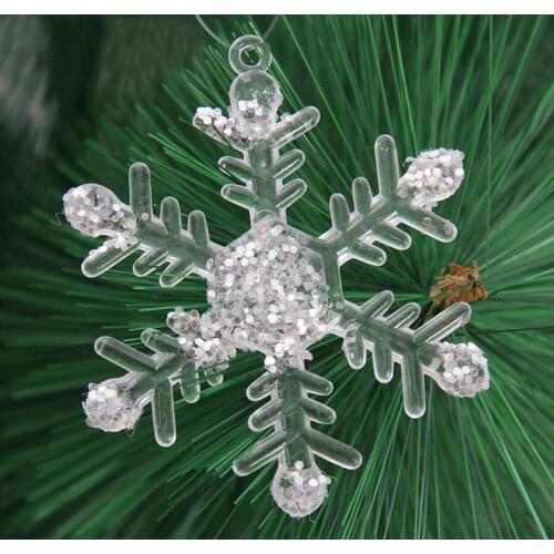 5pcs 7cm White Acrylic Snowflake Pendant For Christmas Tree Xmas Party Holiday Venue Hanging Decoration