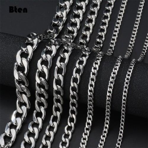 BTEN 1 piece Width 3mm/5mm/7mmCurb Cuban Link Chain Necklace for Men Women Basic Punk Stainless Steel Chain Chokers
