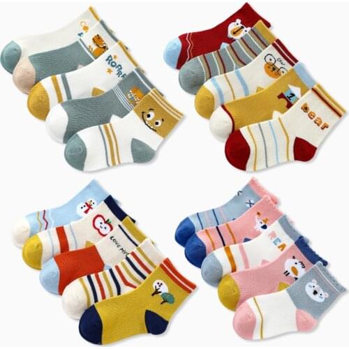 5 Pair/Lot Kids Cotton Socks Boy Girl Baby Cute Cartoon Soft Warm Stripe Dots Fashion Sport Socks Autumn Winter Children Gift
