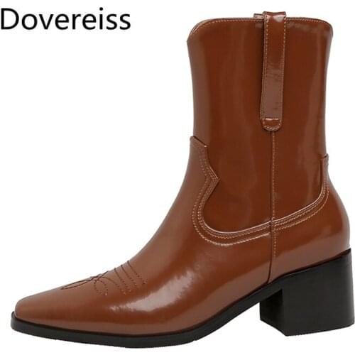 Dovereiss Fashion Womens Shoes Winter new Pure color brown Pointed toe white Elegant Ankle boots Slip on Concise Mature 33-40