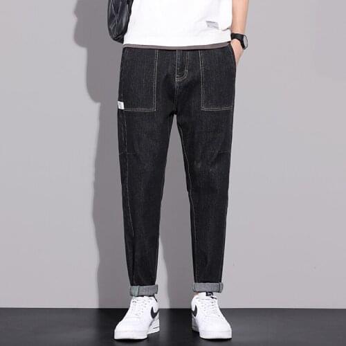 Brand Mens Solid Color Thin Jeans 2021 Summer Style Casual Slim Fit Elastic Student Young Korea Style Trousers Black Pants Male