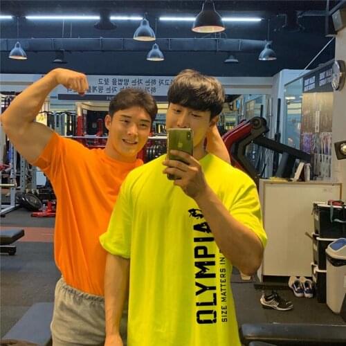 Casual Men T shirt Oversized Solid Color Gym Clothing Bodybuilding Fitness Loose Sportswear T-shirt Streetwear Fashion Tshirt