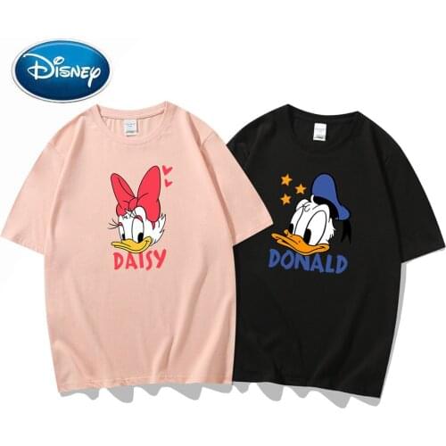 Disney Cute Daisy Donald Duck Cartoon Letter Print Couples Unisex Women T-Shirt O-Neck Pullover Short Sleeve Tee Tops 10 Colors