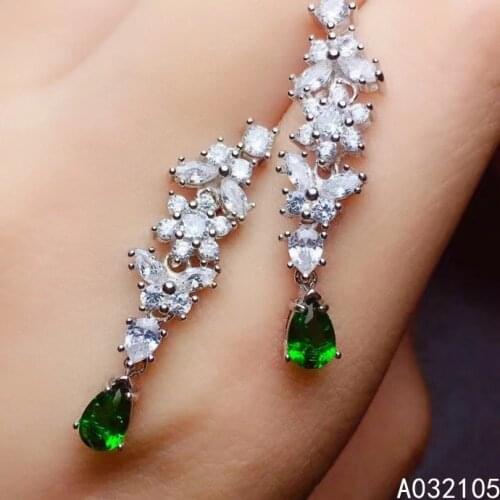 KJJEAXCMY fine jewelry 925 sterling silver inlaid natural diopside women vintage plant water drop gem eardrop earrings support d