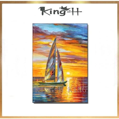 Ship sunrise hand painted scene modern knife thick oil painting decorative landscape painting on the wall of the sitting room