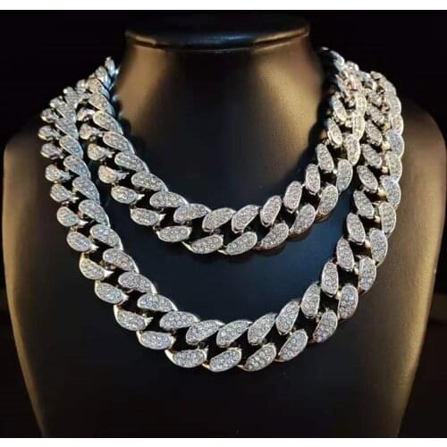 European and American Hip Hop 20mm Cuban Chain Mens Necklace Full Diamond Cuban Chain Hiphop Trend Miami Rapper Male Choker