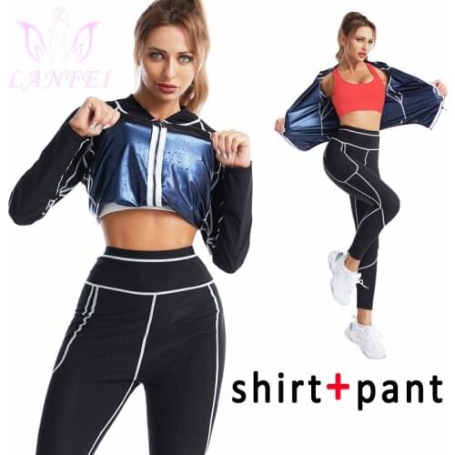 LANFEI Sauna Sweat Slimming Suits Women Hot Thermal Shirt Weight Loss Body Shaper Waist Trainer Top Fat Burner Leggings Bodysuit