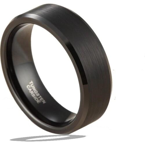 Customize 8MM Black Tungsten Rings for Men Women Brushed Center Beveled Edges
