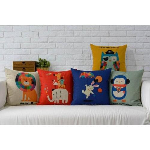 Lion pillow cover, cartoon animal owl rabbit lion elephant Giraffe Penguin throw pillow case pillowcase wholesale