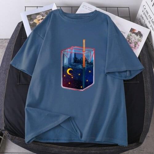 Moon And Stars Streetwear T-shirts Women Fashion Print 2021 Retro Tshirts White Black Tops Tees Funny Clothing Ladies Camiaetas