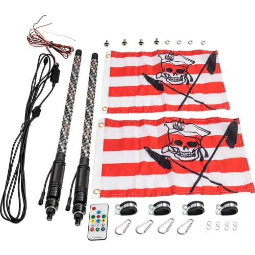 New 2ft RGB LED Whip Light Off Road Remote Flag Antenna for RZR Can-Am ATV 2pcs