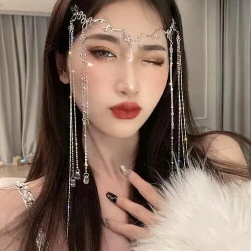 NEW Headband Vintage Hair Combs Long Tassel Crystal Tiara Rhinestone Hairwear Headpieces Forehead Hair Accessories Party Jewelry
