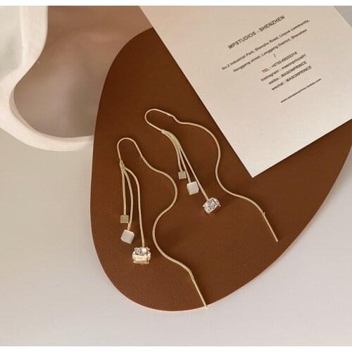 Origin Summer Sparkly Cubic Zirconia Dangle Earrings for Women Girls 2 Styles Alloy Long Tassel Earrings Stylish Accessories