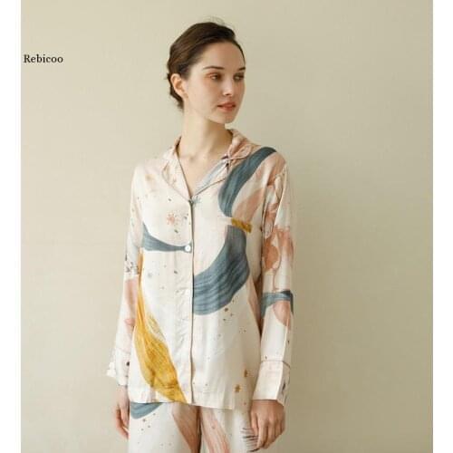 Womens Long Sleeve Pajama Sets Ankle-Length Pants Multicolor Fashion Sleepwear Suits Spring Autumn Home Clothes