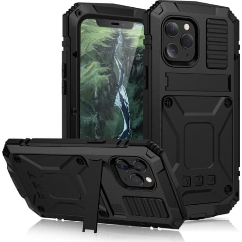 Full-Body Rugged Armor Shockproof Protective Case for iPhone 12 Pro Max 11 Pro XS Max XR X Mini Kickstand Aluminum Metal Cover