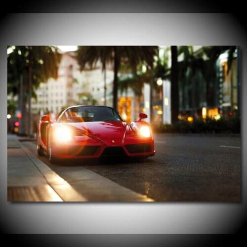 Sportscar Ferraris Red Car Lights Street Wallpaper Canvas Paintings Posters and Prints Wall Art for Living Room Decor Gift