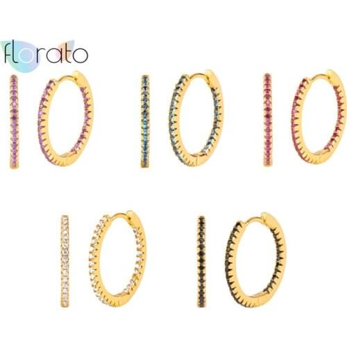 Authentic 925 silver ear buckle Color Crystal Round Hoop Earring For Women Making Charm Jewelry Gift Wedding Party Engagement