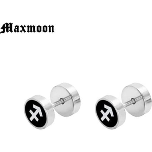 Maxmoon 316L Stainless Steel Earrings Double Sided Round Bolt Stud Earrings For Men Women Punk Gothic Barbell Black Earrings