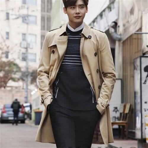 Mens trench coats waterproof man мужские ветровки clothes slim fit overcoat long sleeve 2021 new designer Epaulette strap khaki