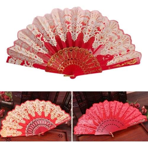 Spanish Style Dance Party Fan Wedding Silk Fan Folding Held Flower Fan Lady Folding Hand Fan Handheld Wedding Hand Fans Home Dec