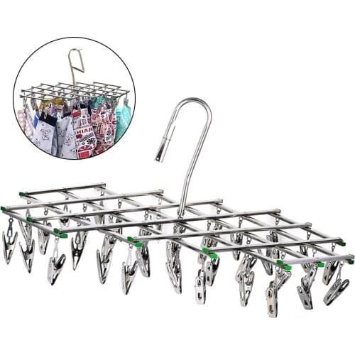 Folding Drying Rack Underwear Socks Clip Windproof Stainless Steel 35 Pegs Clip Folding Swivel Hook Hanger Drying Rack Laundry