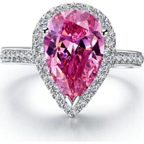 3CT Vintage Pink Diamond Pear NSCD Diamond Ring Sterling Silver Marriage Ring Pear Jewelry 18K White Gold Plated Retro Jewelry