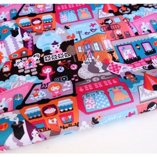 140cmx50cm PVC coated waterproof fabric - Cartoon - girls and animals - black (WF320)