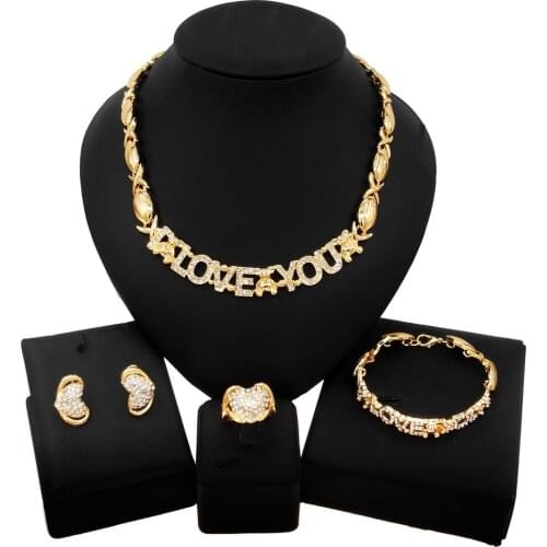 Yulaili American Diamond Gold Plated Big Teddy Bear Jewelry Set Birthday Gifts I Love You Hug and Kiss Xo Necklace Jewelry Sets