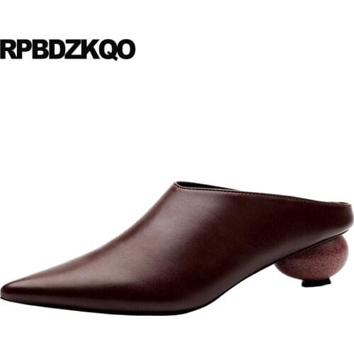Pumps low heels strange black work shoes women leather pointed toe thick sandals size 33 mules slipper brown big Winkle Picker