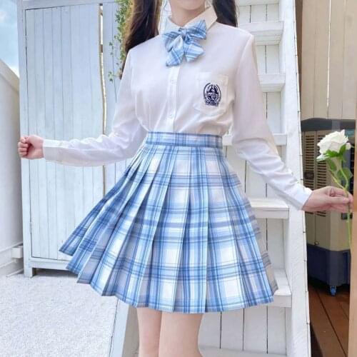 Women JK Uniform Summer Set Pleated Plaid Skirt And Shirt High Waist Korean Harajuku Japanese Cute Sexy Mini A-line Skirts Suit