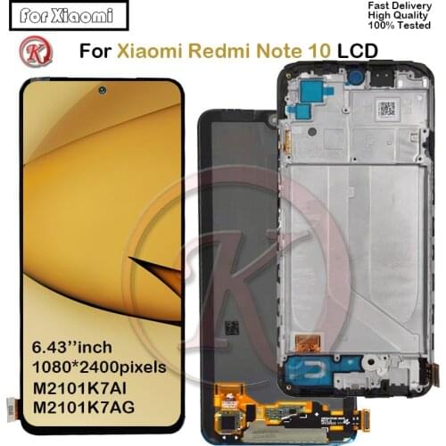 AMOLED For Xiaomi Redmi Note 10 LCD Display Touch Panel Screen Digitizer Assembly redmi note 10s M2101K7AI M2101K7AG Pantalla