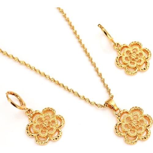 Gold Necklace Earring Set Women Party Gift flower Jewelry Sets daily wear mother gift DIY charms women girls Fine Jewelry