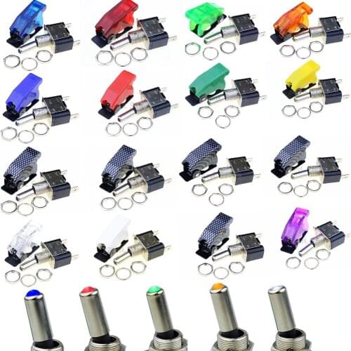 1Set 12V 20A Auto Car Boat Truck Illuminated Led Toggle Switch With Safety Aircraft Flip Up Cover Red Blue Green Yellow White