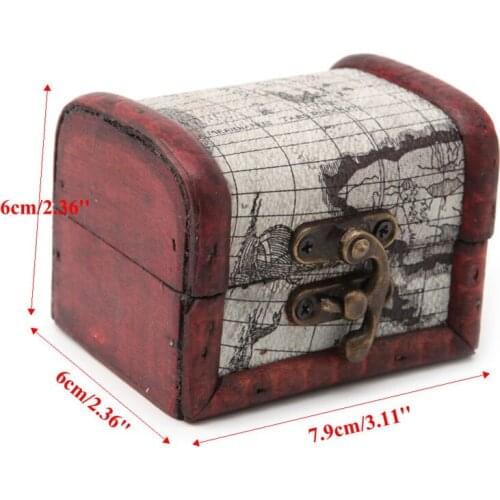 1Pc Vintage Wooden Map Storage Box Metal Locking Jewelry Cufflinks Chest Case