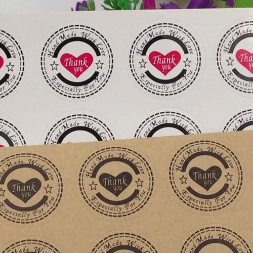 1200pcs diameter 3cm Handmade with Love Sticker Kraft Seal Label Sticker Thank You Circle Point Stickers for gift box