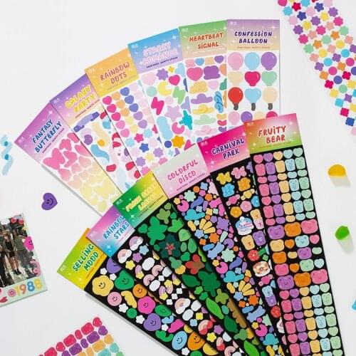 2 Sheets Cute Pattern Stickers Colorful Rainbow Butterfly Flower Decoration Journal DIY School Supplies Kawaii Korean Stationery