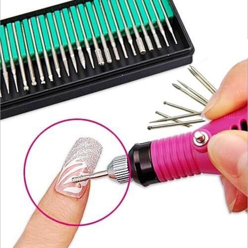 30Pcs 3mm Diamond Nail Polishing Needle Nail Art Tool Kits Mini Drill Bits Rotary Grinding Head Carving For Nail Manicure