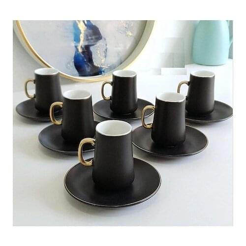 6 black color coffee cup Porcelain 12 pcs gorgeous turkish coffee cup Mat Cup Set Home Gift
