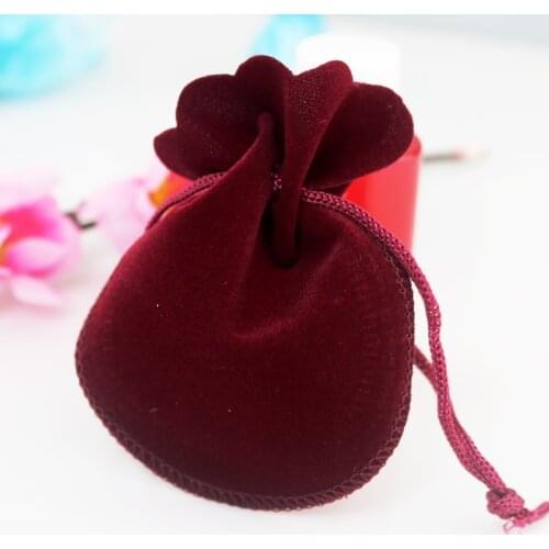 7x9cm 10pcs Wine Red Color Drawstring Soft Velvet Pouches Gourd Velvet Jewelry Bags for Wedding Party Candy Gifts Packaging Bags