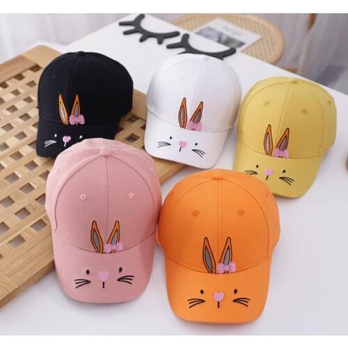 Spring and summer new baseball cap children cute cartoon rabbit embroidery caps boys and girls sun hats