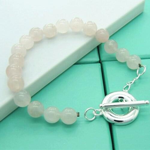 Pink Agate Bracelet 925 Sterling Silver To Buckle For Woman Charm Wedding Engagement Fashion Party Jewelry