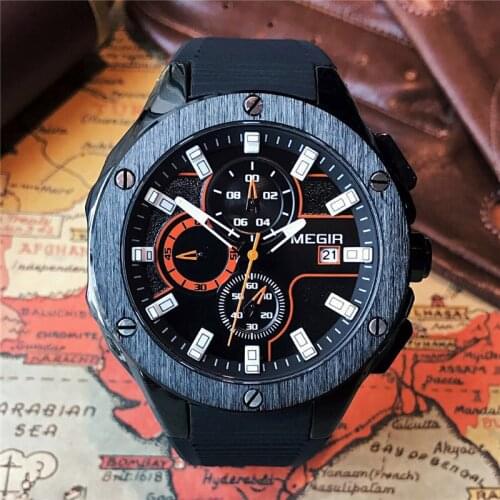 Top Brand Luxury MEGIR Men Sport Watch Chronograph Silicone Strap Quartz Military Big Dial Watches Clock Male Relogio Masculino
