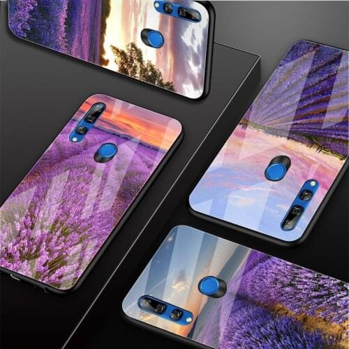 Lavender Fields Purple Flower Tempered Glass Phone Case For Huawei honor 8X 9 10i 20i 20Lite 20Pro 30 Pro Cover Shell