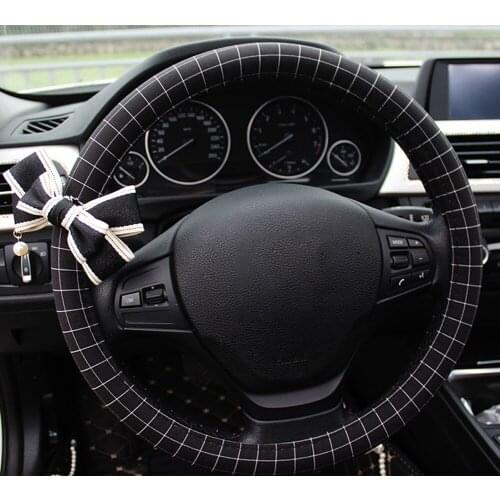 Summer Car Steering Wheel Cover Simple Black and White Grid Fashion Cover for four Seasons Universal 38cm