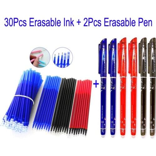 DELVTCH 30+2Pcs/Set Gel Pen Erasable Refill Rod Magic Erasable Pen Refill 0.5mm Ink Office School Stationery Writing Tool Gift