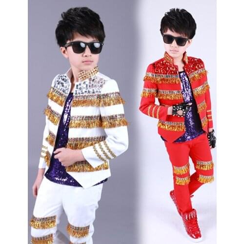 Jazz Costumes Kids Sequined Long Sleeve Coat Host ChildrenS Costume Suit Boys Hip Hop Stage Outfit Street Dancewear DNV11845